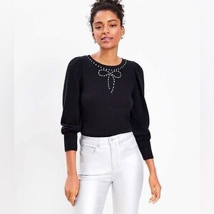 Loft Women's Sparkle Bow Cozy Puff Sleeve Sweatshirt